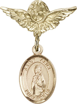 14kt Gold Small Angel w/Wings St. Alice Baby Badge - Engravable