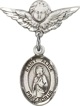 Sterling Silver Small Angel w/Wings St. Alice Baby Badge - Engravable