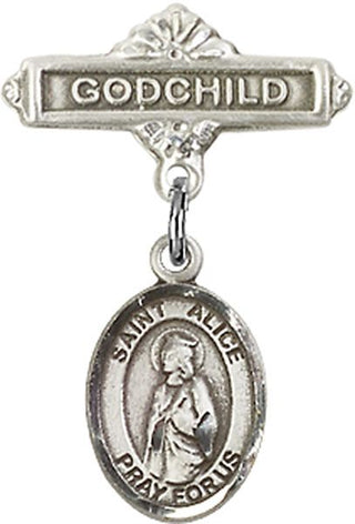 Sterling Silver Godchild St. Alice Baby Badge - Engravable