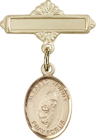 14kt Gold Filled Polished Badge Pin Blessed Trinity Baby Badge - Engravable