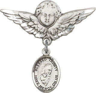 Sterling Silver Large Angel w/Wings Blessed Trinity Baby Badge - Engravable