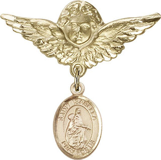 14kt Gold Filled Large Angel w/Wings St. Isabella of Portugal Baby Badge - Engravable