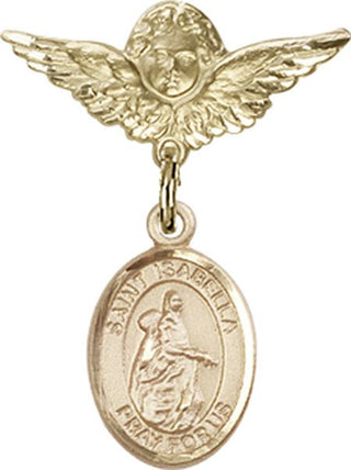 14kt Gold Filled Small Angel w/Wings St. Isabella of Portugal Baby Badge - Engravable