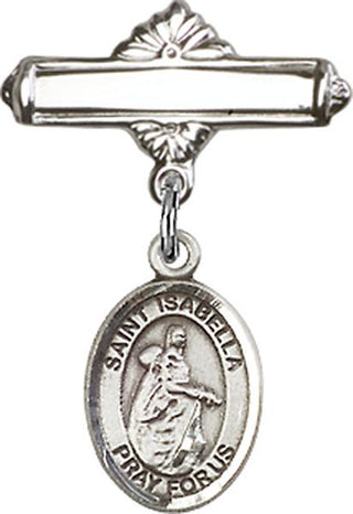 Sterling Silver Polished Badge Pin St. Isabella of Portugal Baby Badge - Engravable