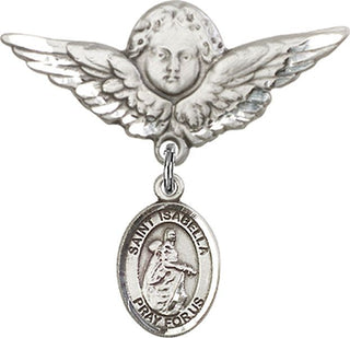 Sterling Silver Large Angel w/Wings St. Isabella of Portugal Baby Badge - Engravable