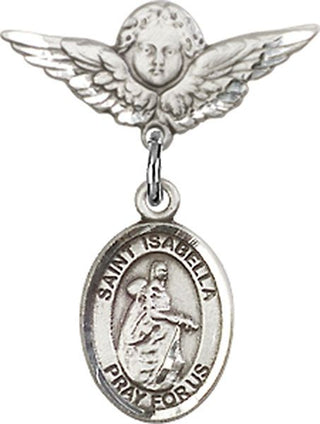 Sterling Silver Small Angel w/Wings St. Isabella of Portugal Baby Badge - Engravable
