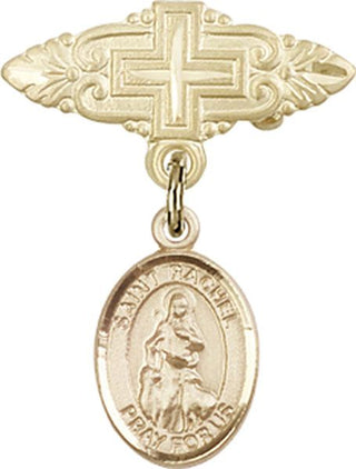 14kt Gold Badge Pin With Cross St. Rachel Baby Badge - Engravable