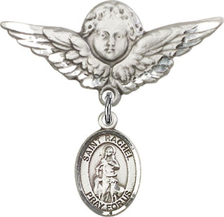 Sterling Silver Large Angel w/Wings St. Rachel Baby Badge - Engravable