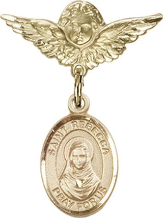 14kt Gold Filled Small Angel w/Wings St. Rebecca Baby Badge - Engravable