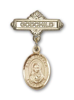 14kt Gold Filled Godchild St. Rebecca Baby Badge - Engravable