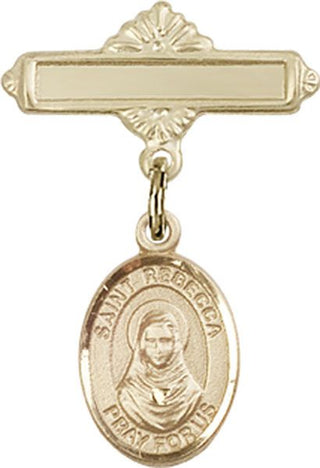 14kt Gold Polished Badge Pin St. Rebecca Baby Badge - Engravable