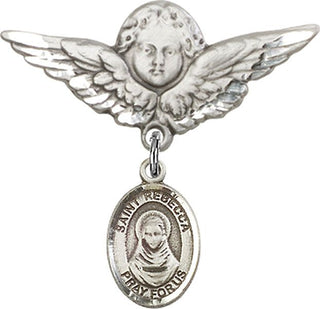 Sterling Silver Large Angel w/Wings St. Rebecca Baby Badge - Engravable