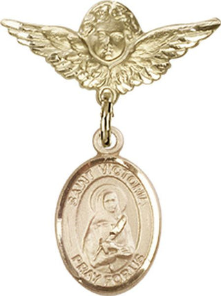 14kt Gold Filled Small Angel w/Wings St. Victoria Baby Badge - Engravable