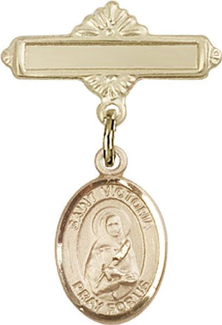 14kt Gold Polished Badge Pin St. Victoria Baby Badge - Engravable