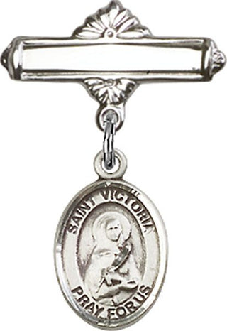 Sterling Silver Polished Badge Pin St. Victoria Baby Badge - Engravable