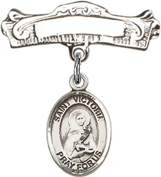 Sterling Silver Badge Pin St. Victoria Baby Badge - Engravable