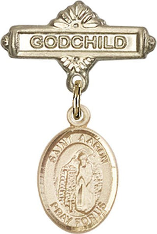 14kt Gold Filled Godchild St. Aaron Baby Badge - Engravable