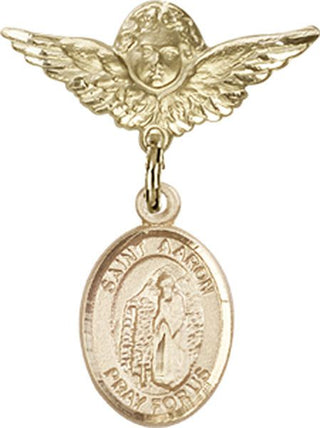 14kt Gold Small Angel w/Wings St. Aaron Baby Badge - Engravable