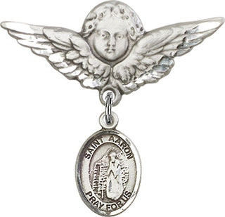 Sterling Silver Large Angel w/Wings St. Aaron Baby Badge - Engravable
