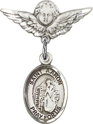 Sterling Silver Small Angel w/Wings St. Aaron Baby Badge - Engravable