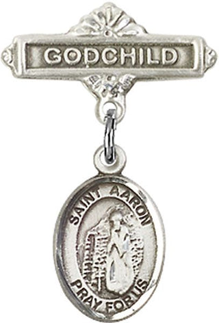 Sterling Silver Godchild St. Aaron Baby Badge - Engravable
