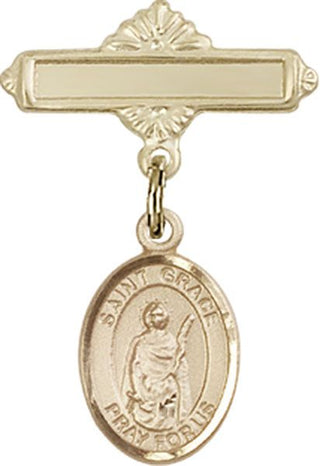 14kt Gold Filled Polished Badge Pin St. Grace Baby Badge - Engravable