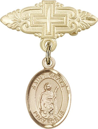 14kt Gold Filled Badge Pin With Cross St. Grace Baby Badge - Engravable