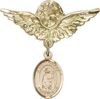 14kt Gold Large Angel w/Wings St. Grace Baby Badge - Engravable