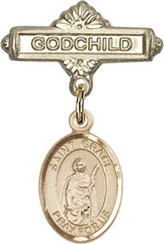 14kt Gold Godchild St. Grace Baby Badge - Engravable