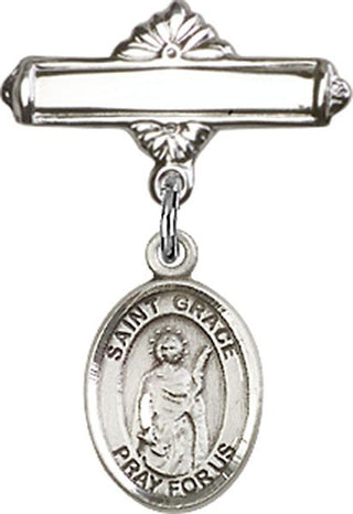 Sterling Silver Polished Badge Pin St. Grace Baby Badge - Engravable
