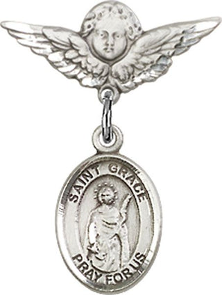 Sterling Silver Small Angel w/Wings St. Grace Baby Badge - Engravable