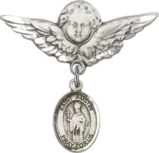 Sterling Silver Large Angel w/Wings St. Austin Baby Badge - Engravable