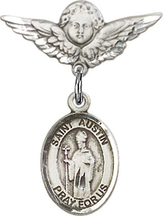 Sterling Silver Small Angel w/Wings St. Austin Baby Badge - Engravable