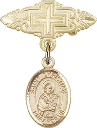 14kt Gold Filled Badge Pin With Cross St. Christian Demosthenes Baby Badge - Engravable