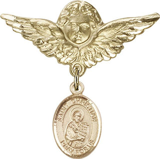 14kt Gold Filled Large Angel w/Wings St. Christian Demosthenes Baby Badge - Engravable