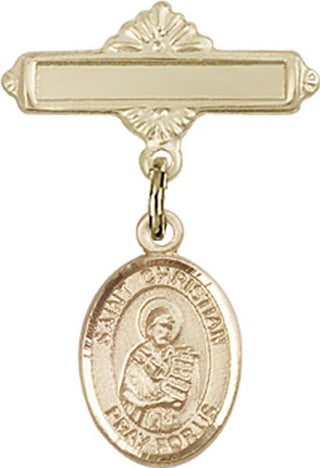 14kt Gold Polished Badge Pin St. Christian Demosthenes Baby Badge - Engravable