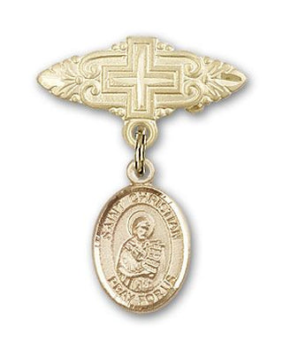 14kt Gold Badge Pin With Cross St. Christian Demosthenes Baby Badge - Engravable