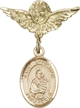 14kt Gold Small Angel w/Wings St. Christian Demosthenes Baby Badge - Engravable