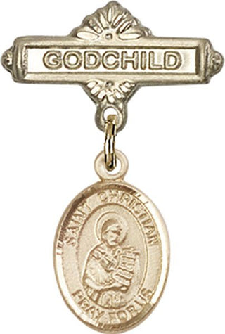 14kt Gold Godchild St. Christian Demosthenes Baby Badge - Engravable