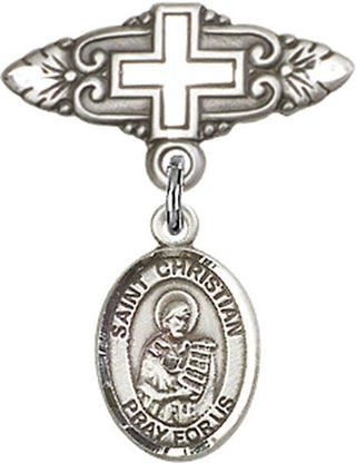 Sterling Silver Badge Pin With Cross St. Christian Demosthenes Baby Badge - Engravable