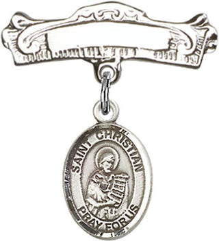 Sterling Silver Badge Pin St. Christian Demosthenes Baby Badge - Engravable