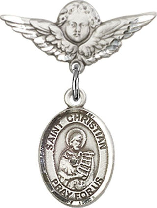 Sterling Silver Small Angel w/Wings St. Christian Demosthenes Baby Badge - Engravable
