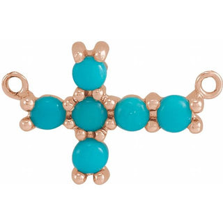 14K Rose Natural Turquoise Sideways Cross Necklace Center