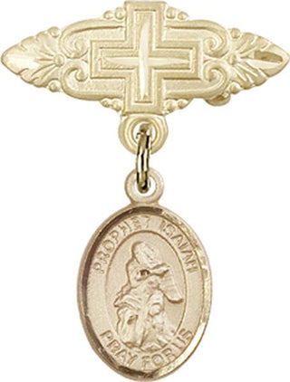 14kt Gold Badge Pin With Cross St. Isaiah Baby Badge - Engravable