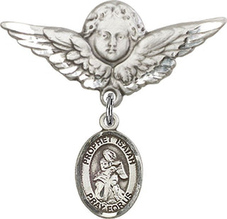 Sterling Silver Large Angel w/Wings St. Isaiah Baby Badge - Engravable