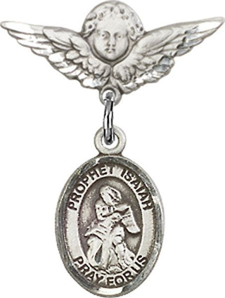 Sterling Silver Small Angel w/Wings St. Isaiah Baby Badge - Engravable