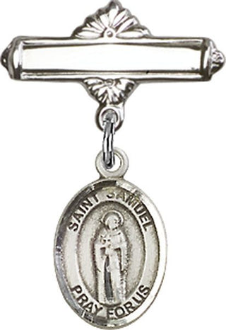 Sterling Silver Polished Badge Pin St. Samuel Baby Badge - Engravable