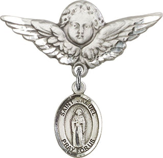 Sterling Silver Large Angel w/Wings St. Samuel Baby Badge - Engravable