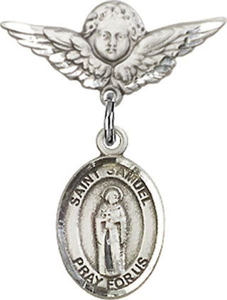 Sterling Silver Small Angel w/Wings St. Samuel Baby Badge - Engravable