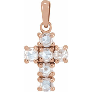 14K Rose 1/8 CTW Rose-Cut Natural Diamond Cross Pendant